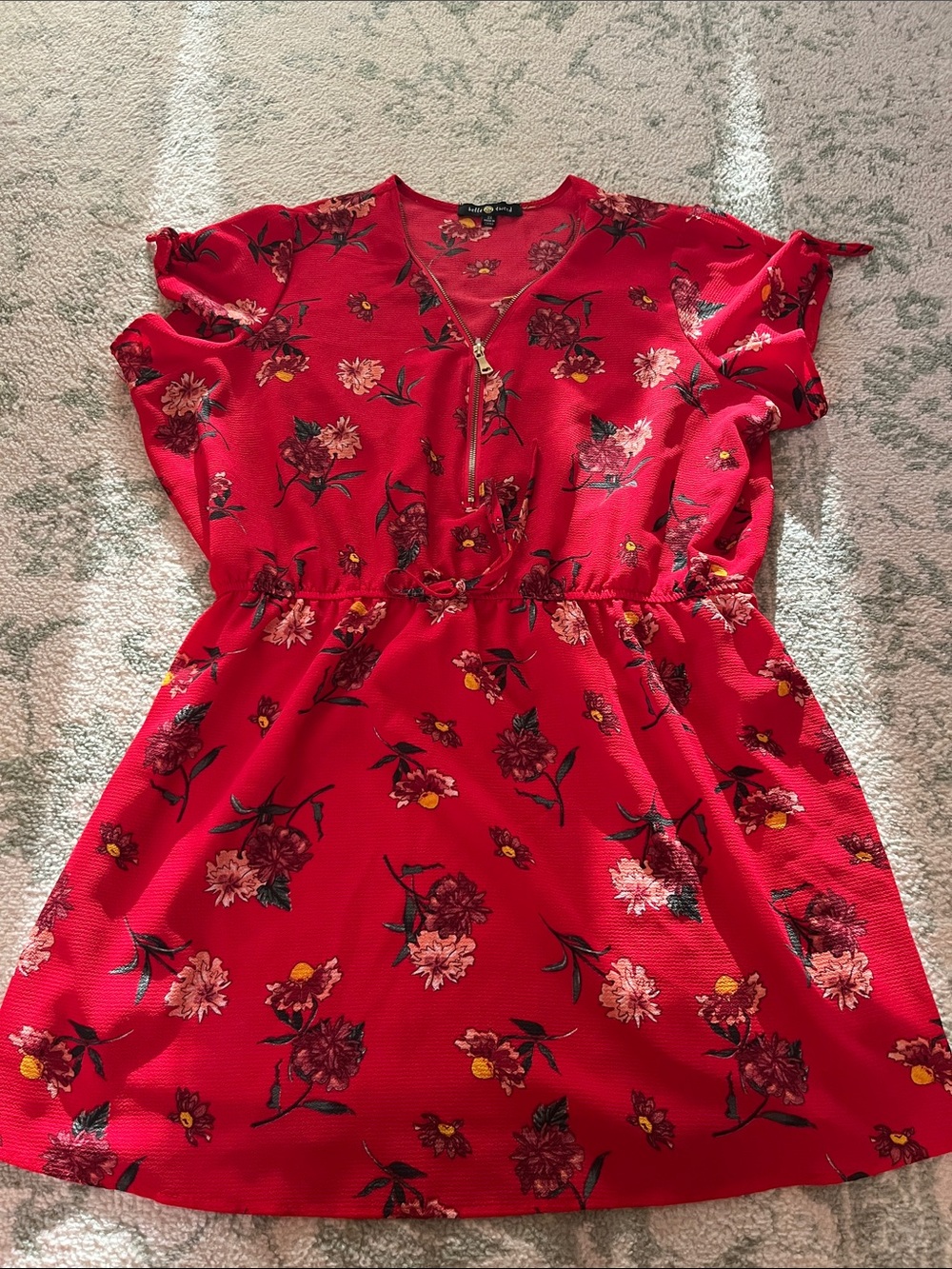 Women's Red Floral Casual Zip-Front Dress